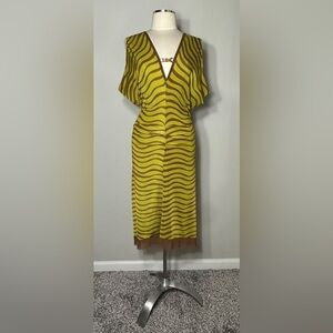 Scoop LLC Green & Brown Wave Print Bamboo Accent Midi Dress – Size Medium (NWT)